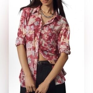 Pilcro by Anthropologie The Romy Pink Floral Button-Down - Size S